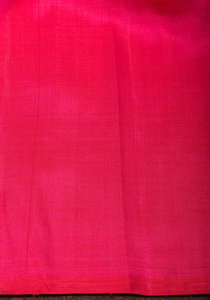 Orange pure Kanjivaram Silk Saree with Zariless Pink Temple Border | SILK MARK CERTIFIED