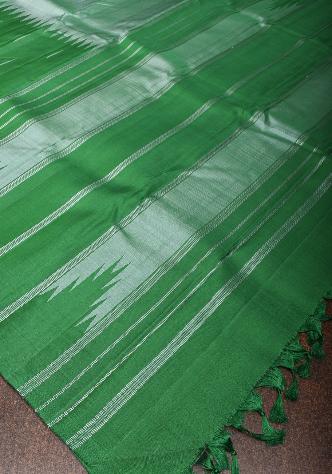 Dusty Blue Green pure Kanjivaram Silk Saree with Emerald half Border and jasmine bud motif| SILK MARK CERTIFIED