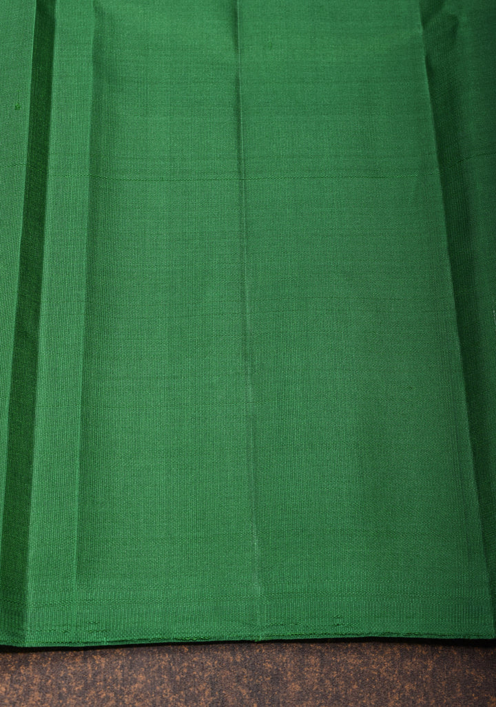 Dusty Blue Green pure Kanjivaram Silk Saree with Emerald half Border and jasmine bud motif| SILK MARK CERTIFIED