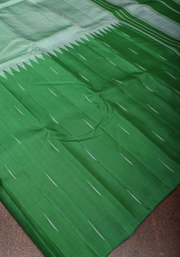 Dusty Blue Green pure Kanjivaram Silk Saree with Emerald half Border and jasmine bud motif| SILK MARK CERTIFIED