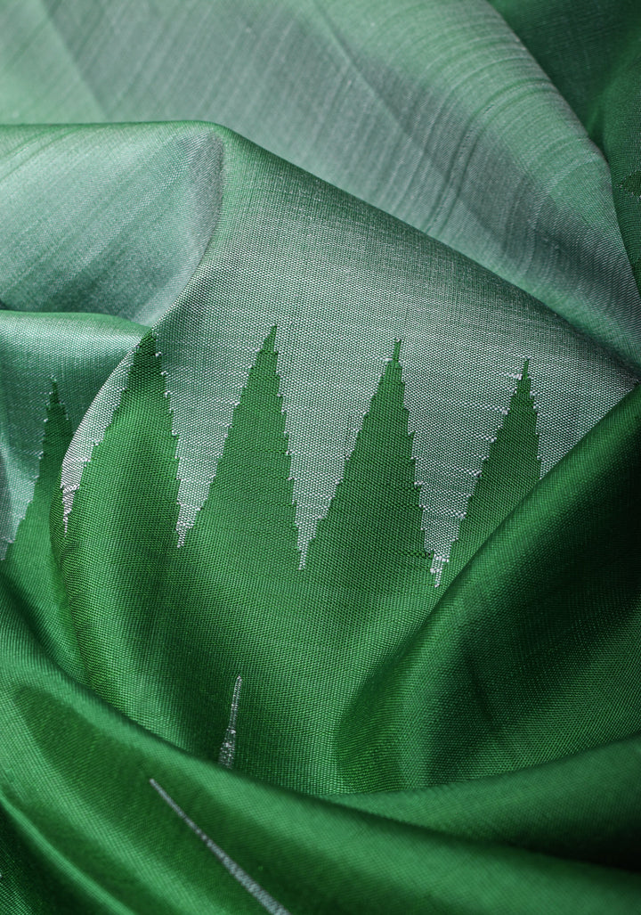 Dusty Blue Green pure Kanjivaram Silk Saree with Emerald half Border and jasmine bud motif| SILK MARK CERTIFIED