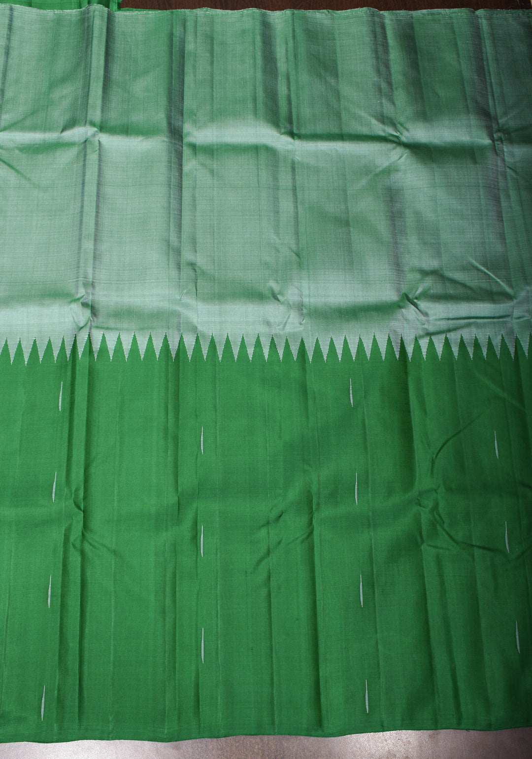 Dusty Blue Green pure Kanjivaram Silk Saree with Emerald half Border and jasmine bud motif| SILK MARK CERTIFIED