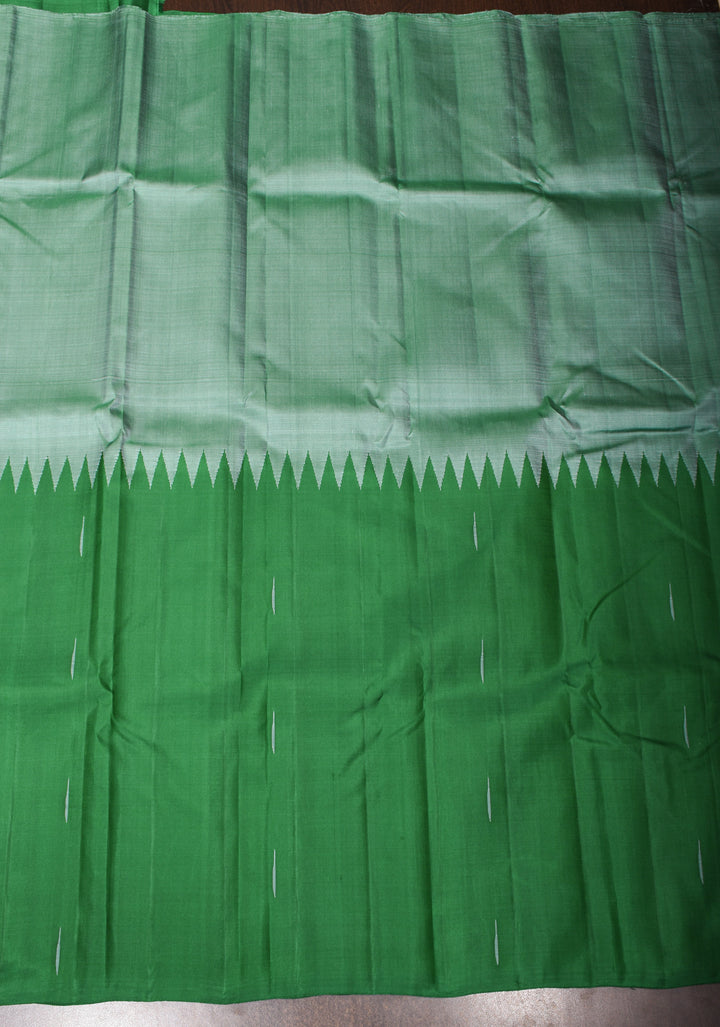 Dusty Blue Green pure Kanjivaram Silk Saree with Emerald half Border and jasmine bud motif| SILK MARK CERTIFIED