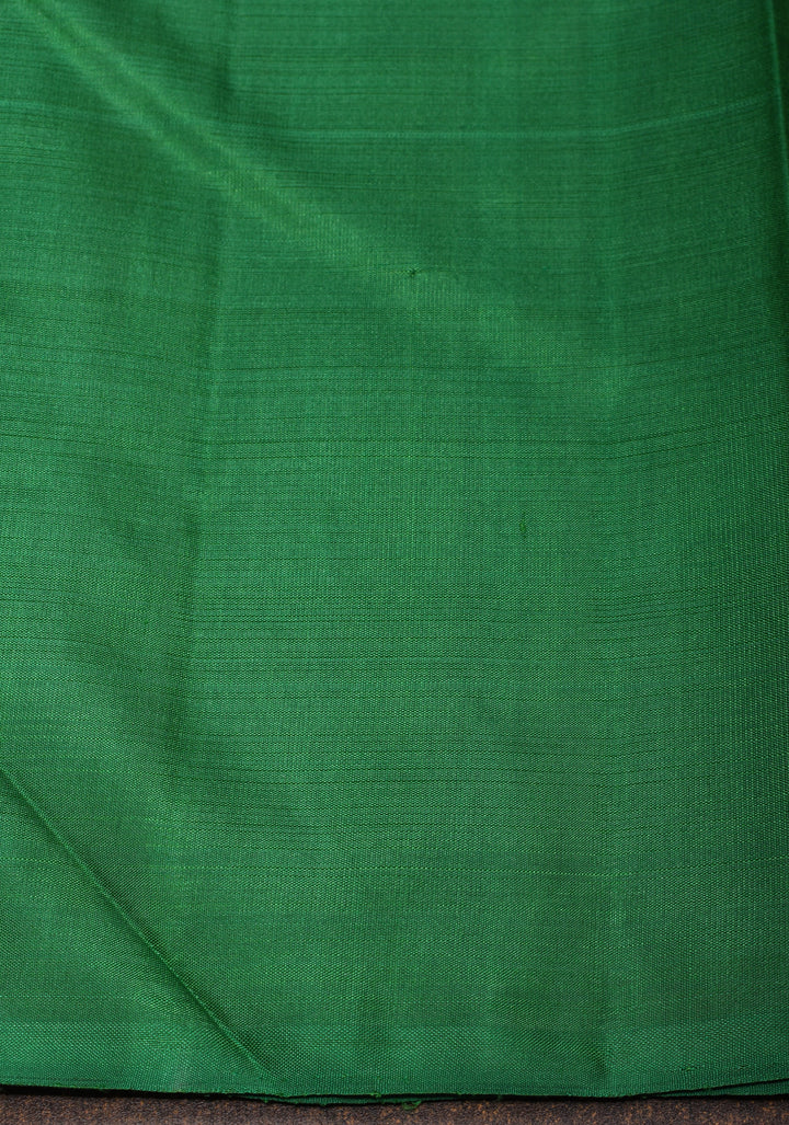 Red Dual Tone and Green 2 Side Rising Temple Border on Pure Kanjivaram Silk Saree | SILK MARK CERTIFIED
