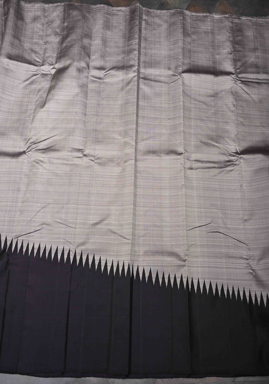 Gray and Black 2 side Rising temple border on Pure Kanjivaram Silk Saree | SILK MARK CERTIFIED