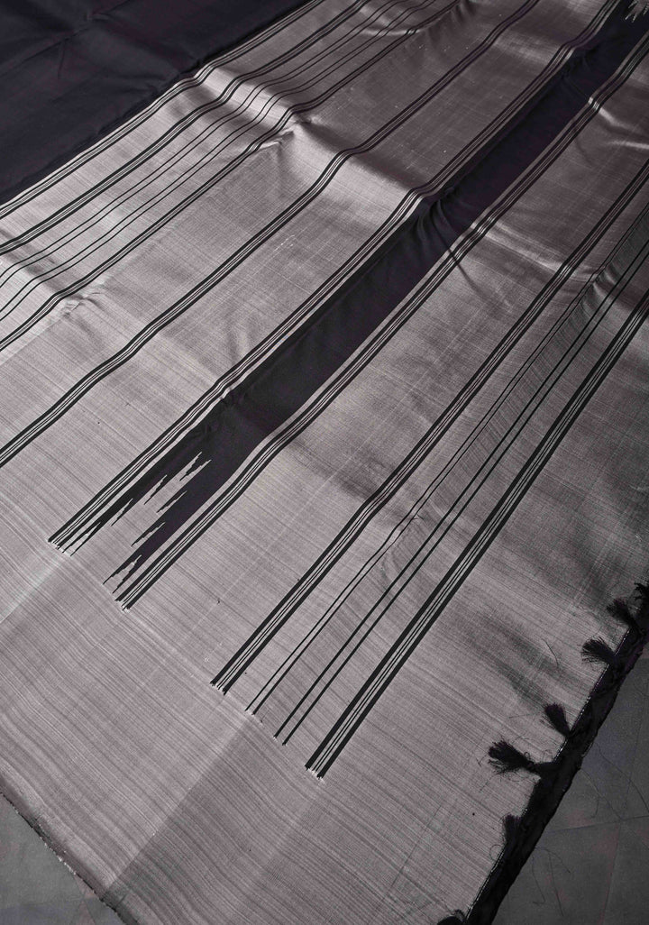 Gray and Black 2 side Rising temple border on Pure Kanjivaram Silk Saree | SILK MARK CERTIFIED