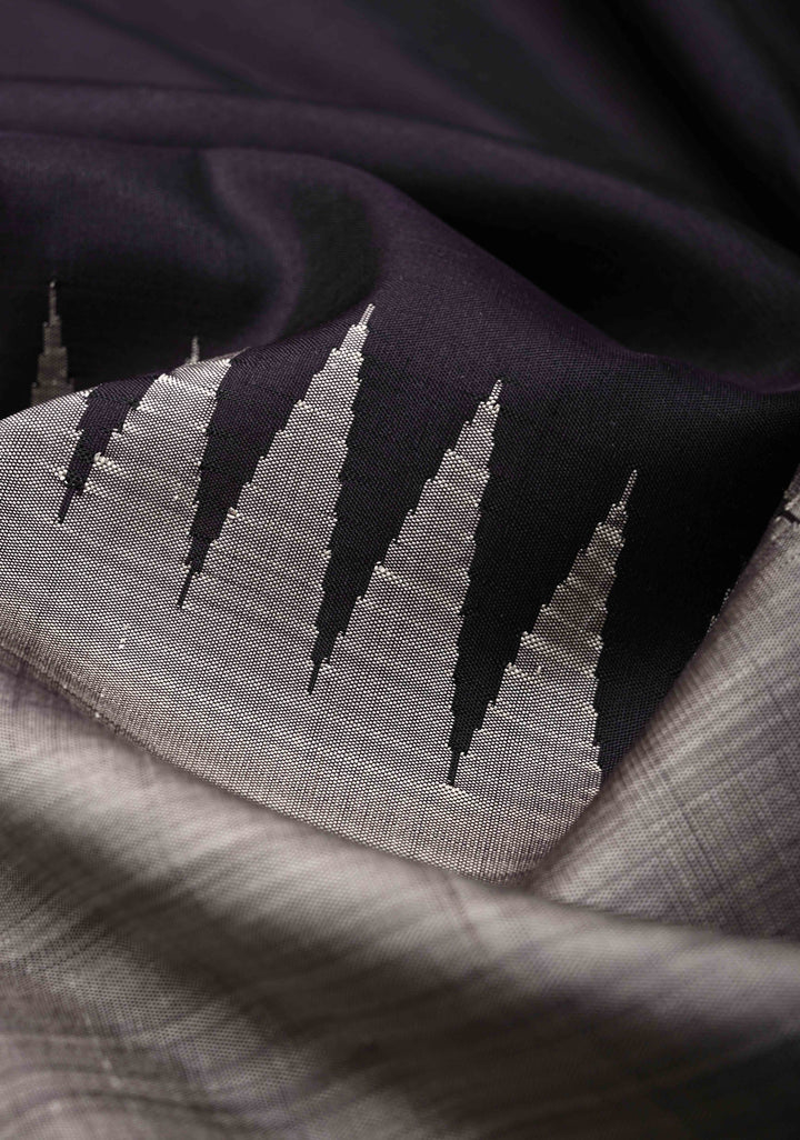 Gray and Black 2 side Rising temple border on Pure Kanjivaram Silk Saree | SILK MARK CERTIFIED