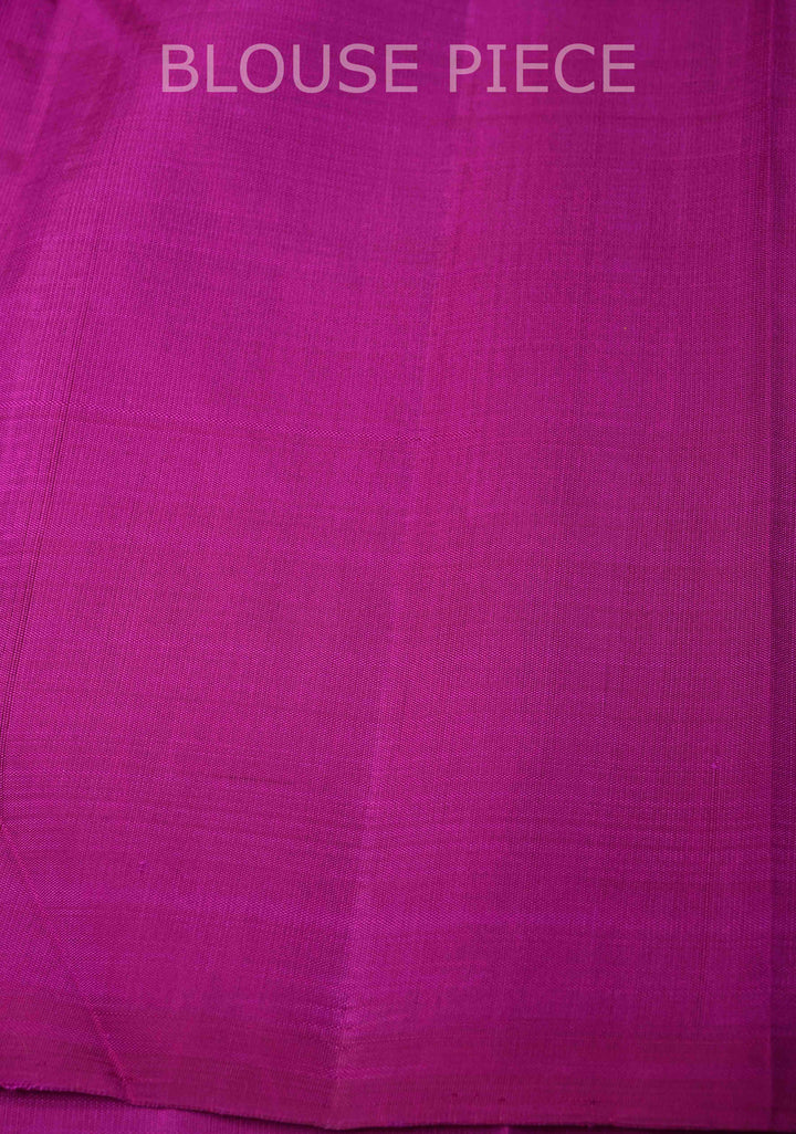 Pinkish Tan Pure Kanjivaram Silk Saree with Magenta Zariless Temple Border | SILK MARK CERTIFIED