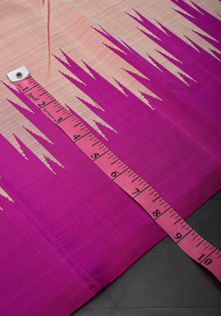 Pinkish Tan Pure Kanjivaram Silk Saree with Magenta Zariless Temple Border | SILK MARK CERTIFIED