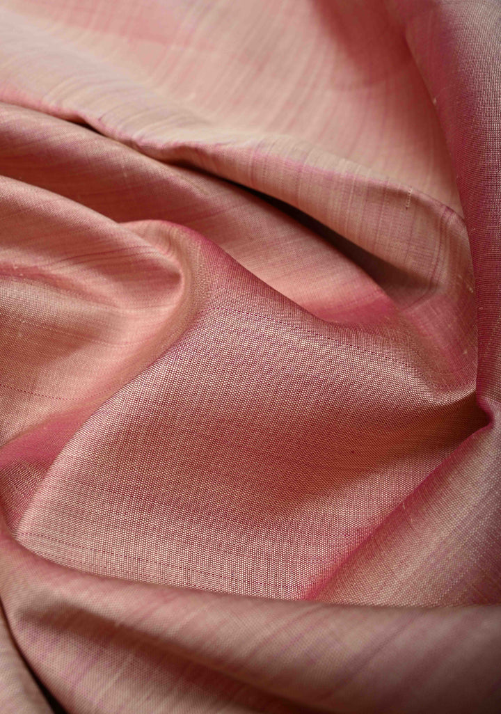 Pinkish Tan Pure Kanjivaram Silk Saree with Magenta Zariless Temple Border | SILK MARK CERTIFIED