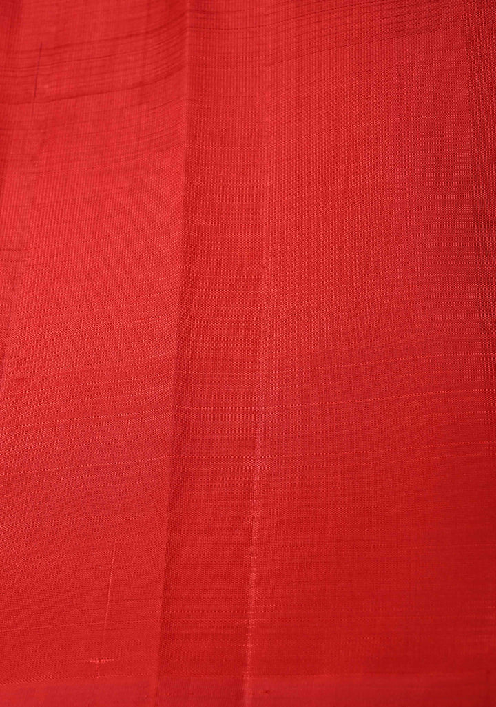 Orange Dual tone pure Kanjivaram Silk Saree with Zariless Temple Border | SILK MARK CERTIFIED