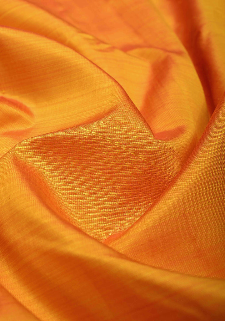 Orange Dual tone pure Kanjivaram Silk Saree with Zariless Temple Border | SILK MARK CERTIFIED