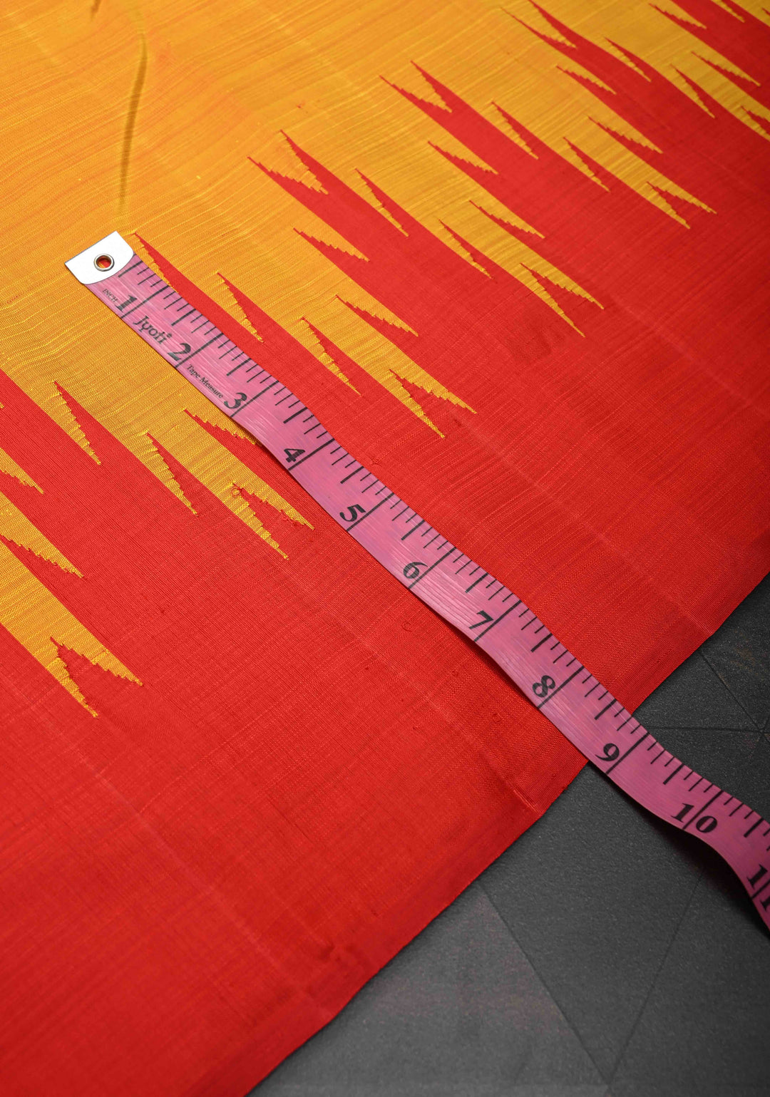 Orange Dual tone pure Kanjivaram Silk Saree with Zariless Temple Border | SILK MARK CERTIFIED