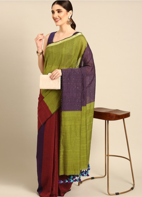Pure Cotton Handloom Sequins Saree | SHOBITAM
