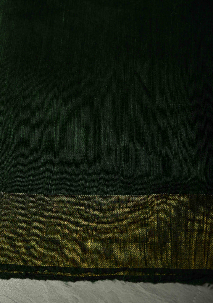 Green Gold Handloom Matka Silk Jamdani Saree with blouse Piece