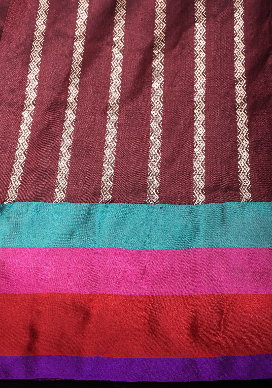 Multicolor Border Brown Pure Banarasi Katan Silk Saree with Meenakari Buttas | SILK MARK CERTIFIED