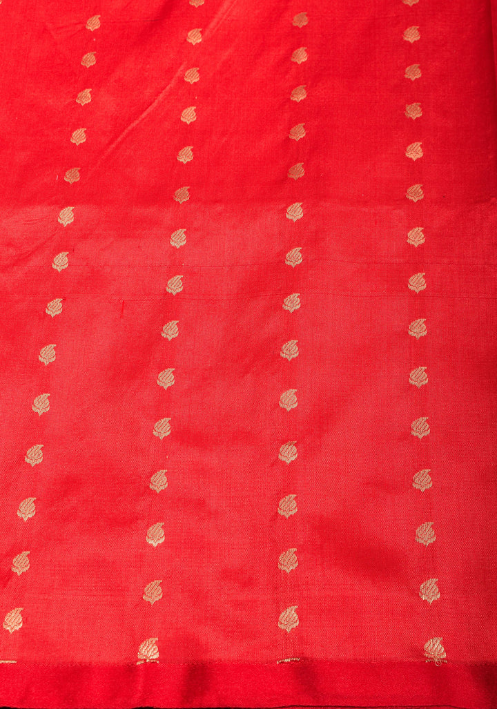 Prussian Blue Borderless Banarasi Katan Silk Saree with Meenakarai Buttas and Butti Blouse PIece | SILK MARK CERTIFIED