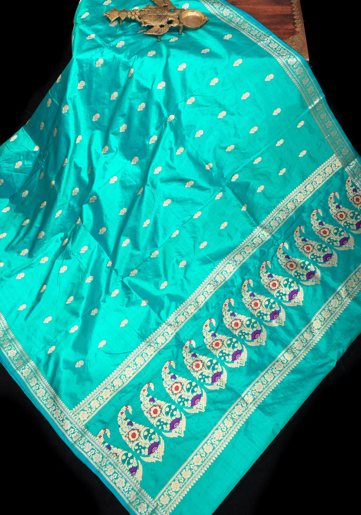 Feroza Banarasi Katan Silk Lightweight Saree With zari Butti and Meenaakari Paisley Pallu  | SILK MARK CERTIFIED