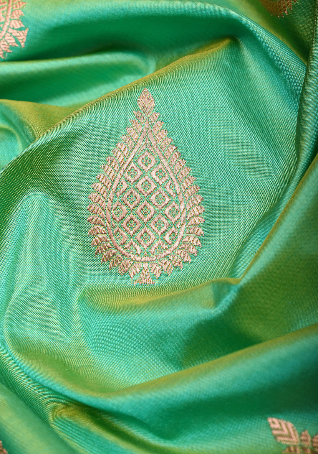 Seagreen Banarasi Katan Silk Saree with Zari Motifs and Meenaakari Border | SILK MARK CERTIFIED
