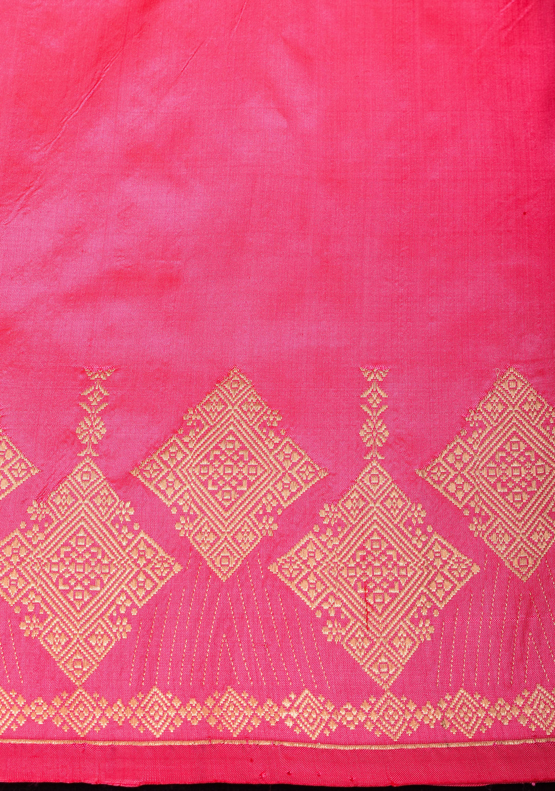 Candy Pink Tone Banarasi Katan Silk with Zari Stripe and Geometric design on Border | SILK MARK CERTIFIED