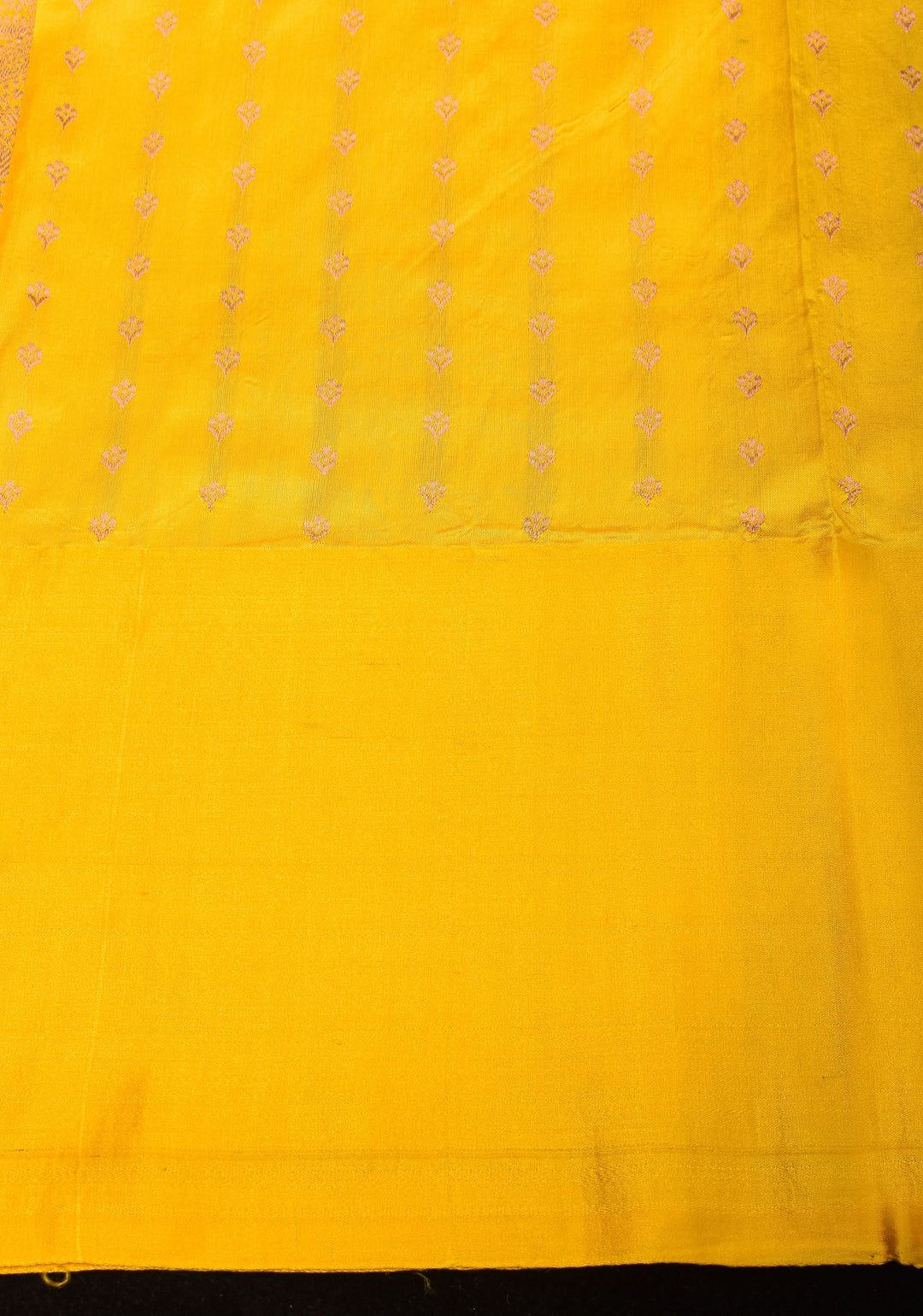 Moss Green Banarasi Katan Silk Saree with Floral buttas and Lemon Border | SILK MARK CERTIFIED