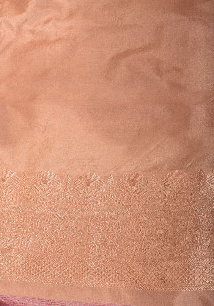 Pastel Tricolor Banarasi Katan Silk Saree with zari stripes and Scallop border | SILK MARK CERTIFIED