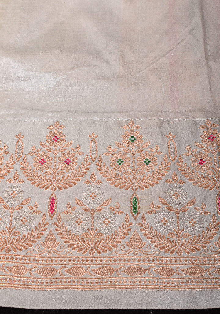 Chartreuse Stunning Pure Katan Silk Banarasi Saree with Two Layer scallop Meenakari  Border | SILK MARK CERTIFIED