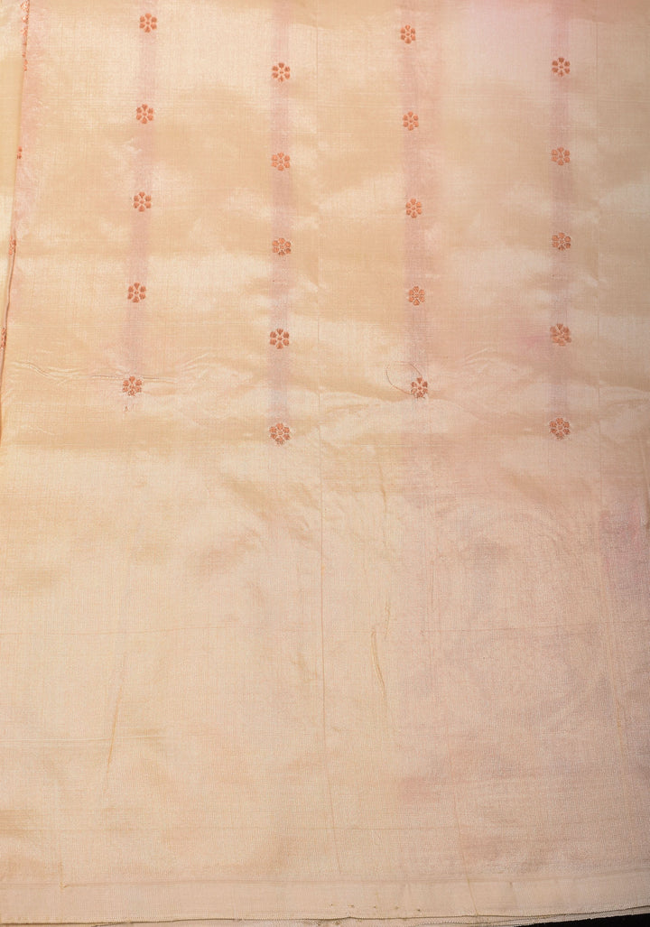Cream Exquisite Floral Meenakari Border Banarasi Katan Silk Saree | SILK MARK CERTIFIED