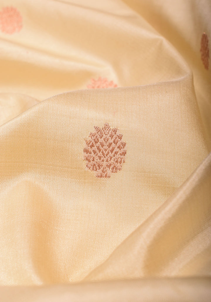 Cream Exquisite Floral Meenakari Border Banarasi Katan Silk Saree | SILK MARK CERTIFIED