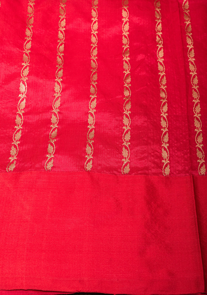 Maroon Banarasi Katan Silk Saree with Zari Buttas and Stacked Multicolor Border | SILK MARK CERTIFIED
