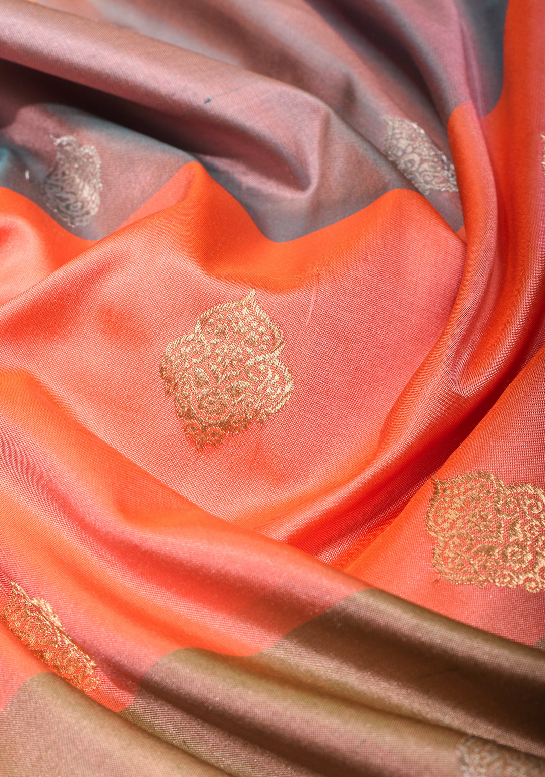 Kesari Mustard Dual tone Pure Banarasi Katan Silk Saree with Multicolor Stripes and Pink Contrast Border | SILK MARK CERTIFIED