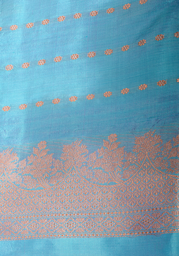 Blue Dual Tone Katan Silk Saree with sona rupa Buttas and Zari Border | SILK MARK CERTIFIED