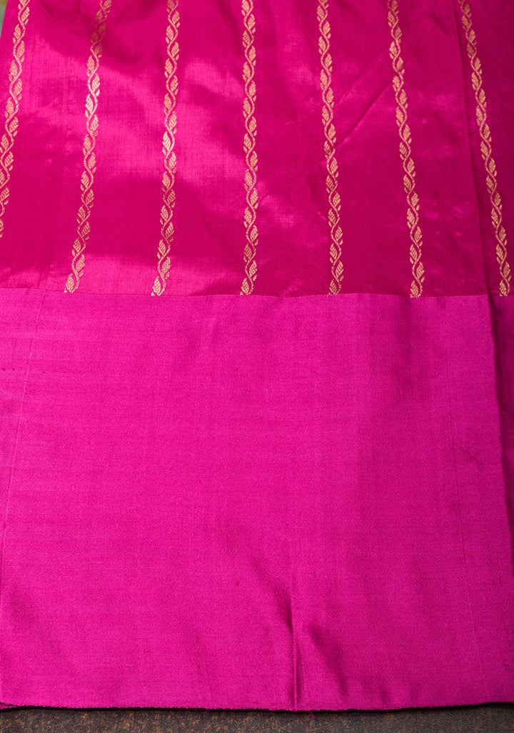 Cyan Pure Banarasi Katan Silk Saree with Multicolor Stripes and Contrast Zari Border | SILK MARK CERTIFIED
