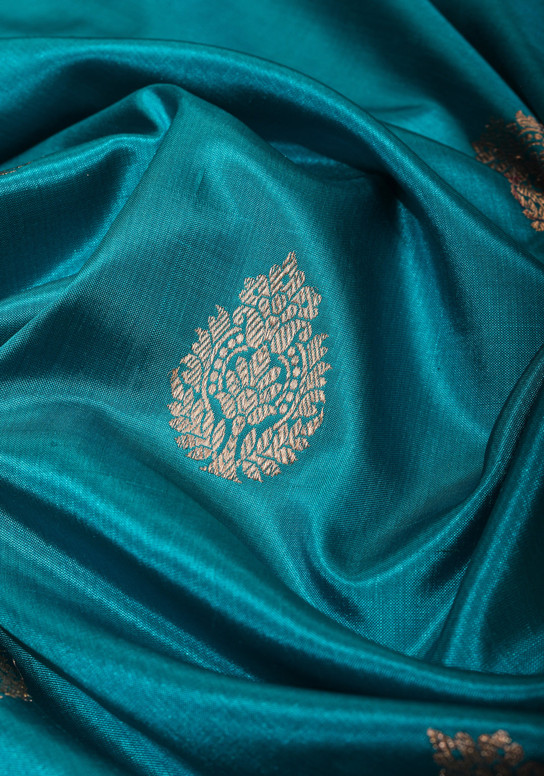 Cyan Pure Banarasi Katan Silk Saree with Multicolor Stripes and Contrast Zari Border | SILK MARK CERTIFIED
