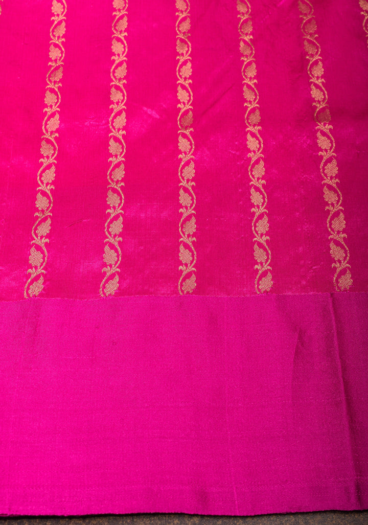 Purple Dual tone Pure Banarasi Katan Silk Saree with Multicolor Panel Zari Border | SILK MARK CERTIFIED