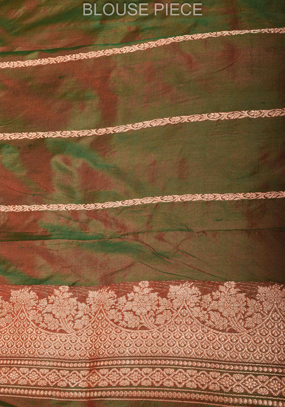 Green Dual tone Banarasi Katan Silk with Vertical Zari Stripes and Zari Border | SILK MARK CERTIFIED