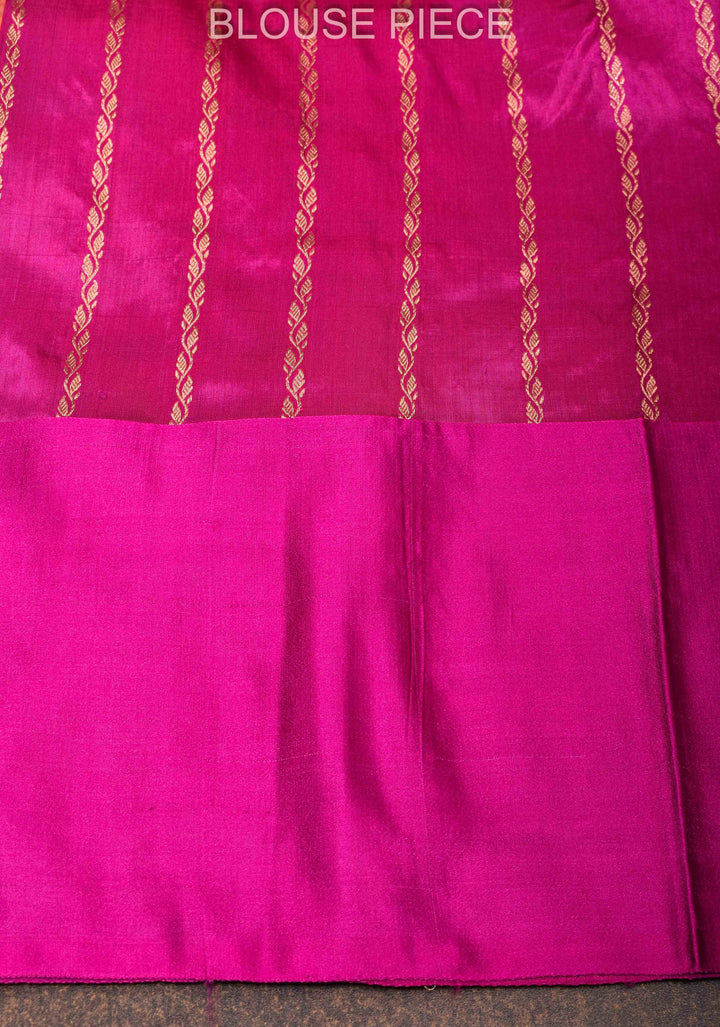 Peach Orange Banarasi Katan Silk Saree with Ombre Stripes, Sona Rupa Chunri Butis and Zari Border | SILK MARK CERTIFIED
