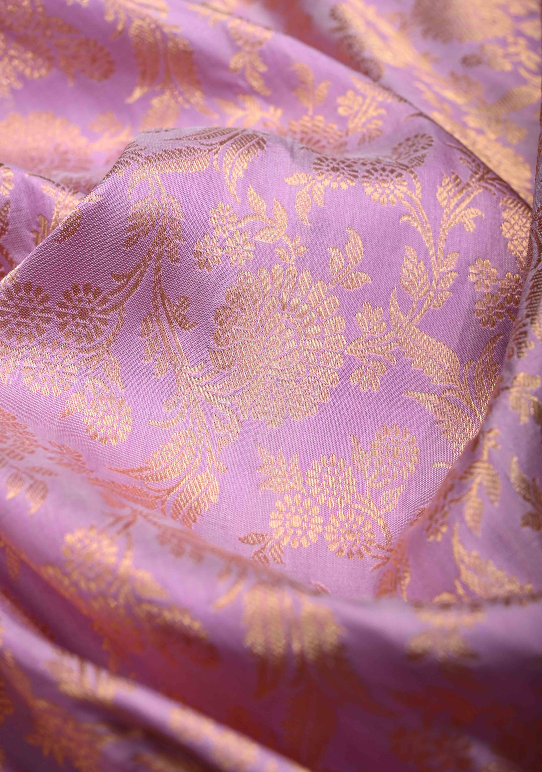 Lavender Brocade Banarasi Katan Silk Saree with Contrast Pink Zari Border | SILK MARK CERTIFIED