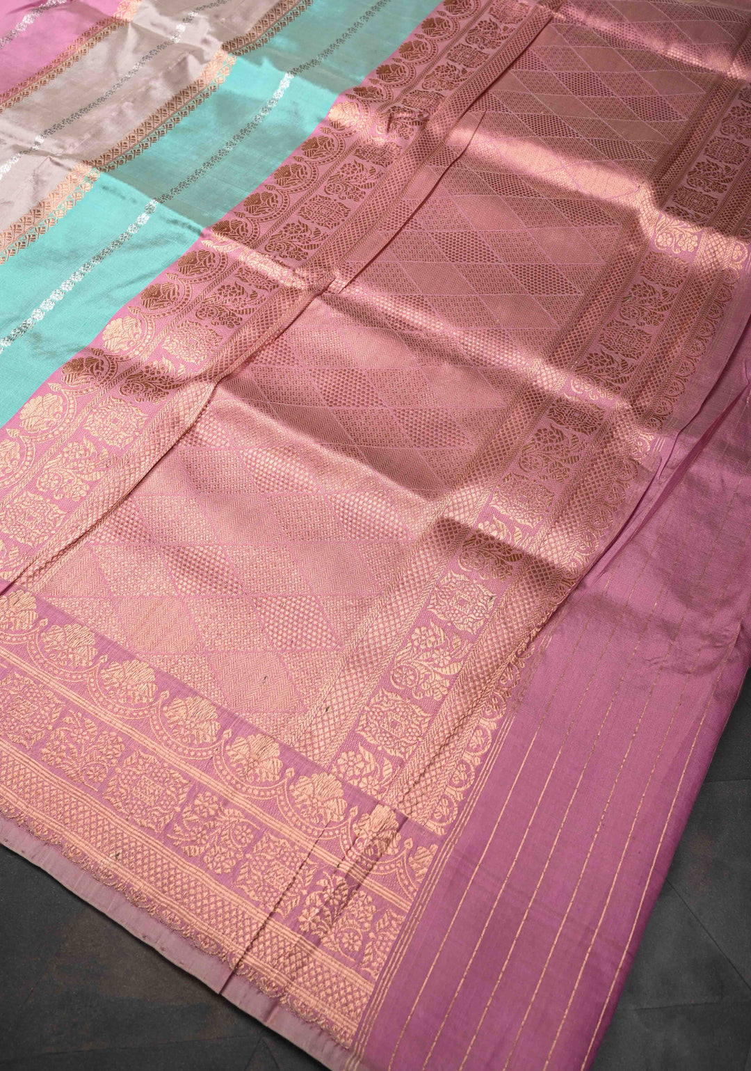 Pastel Multicolor Banarasi Katan Silk Saree with Panel Design and Scallop Zari border | SILK MARK CERTIFIED