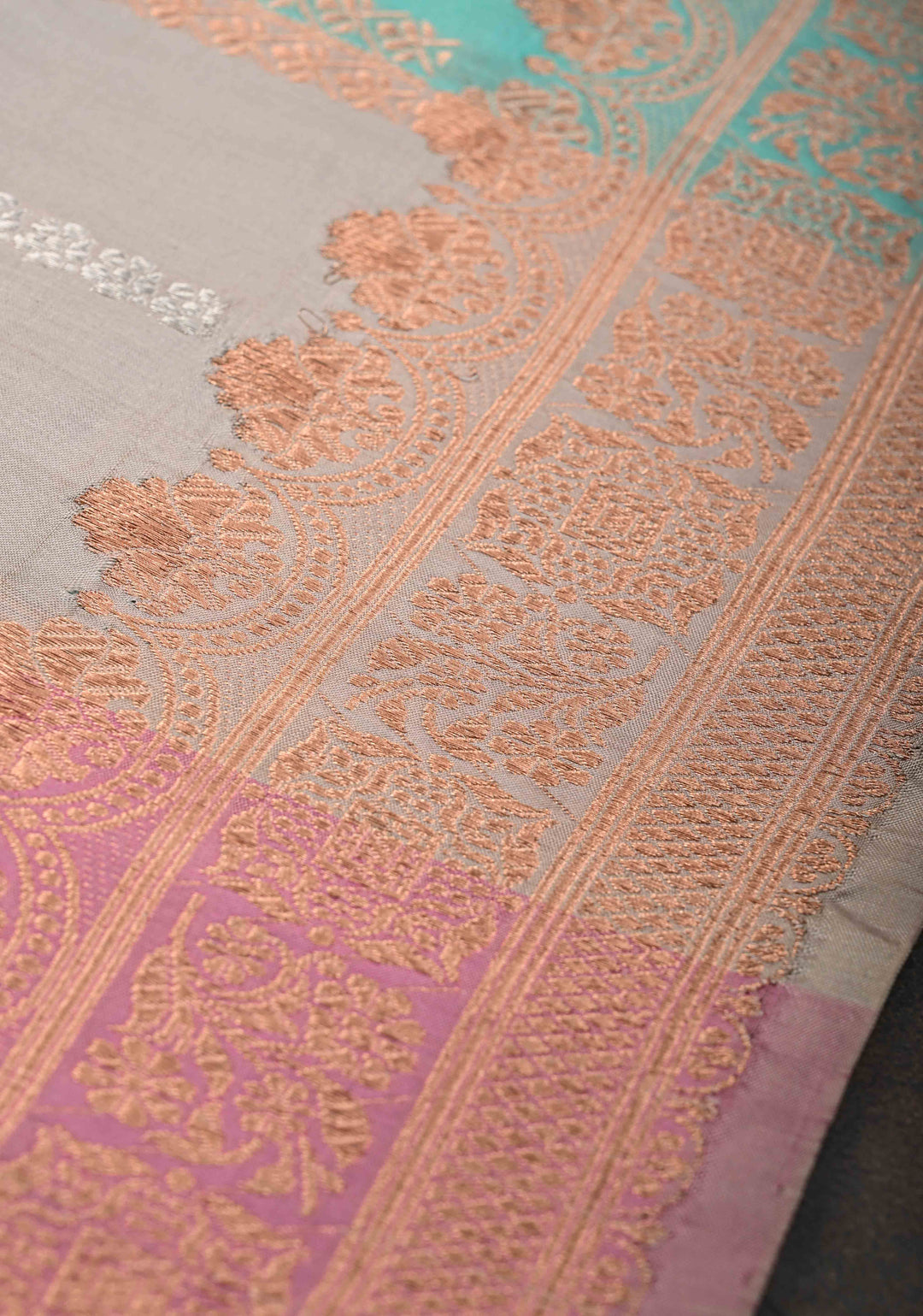 Pastel Multicolor Banarasi Katan Silk Saree with Panel Design and Scallop Zari border | SILK MARK CERTIFIED