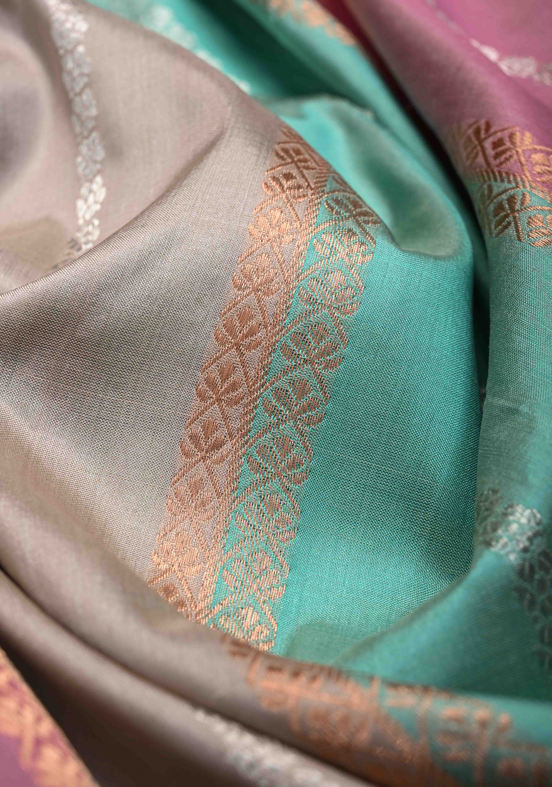 Pastel Multicolor Banarasi Katan Silk Saree with Panel Design and Scallop Zari border | SILK MARK CERTIFIED