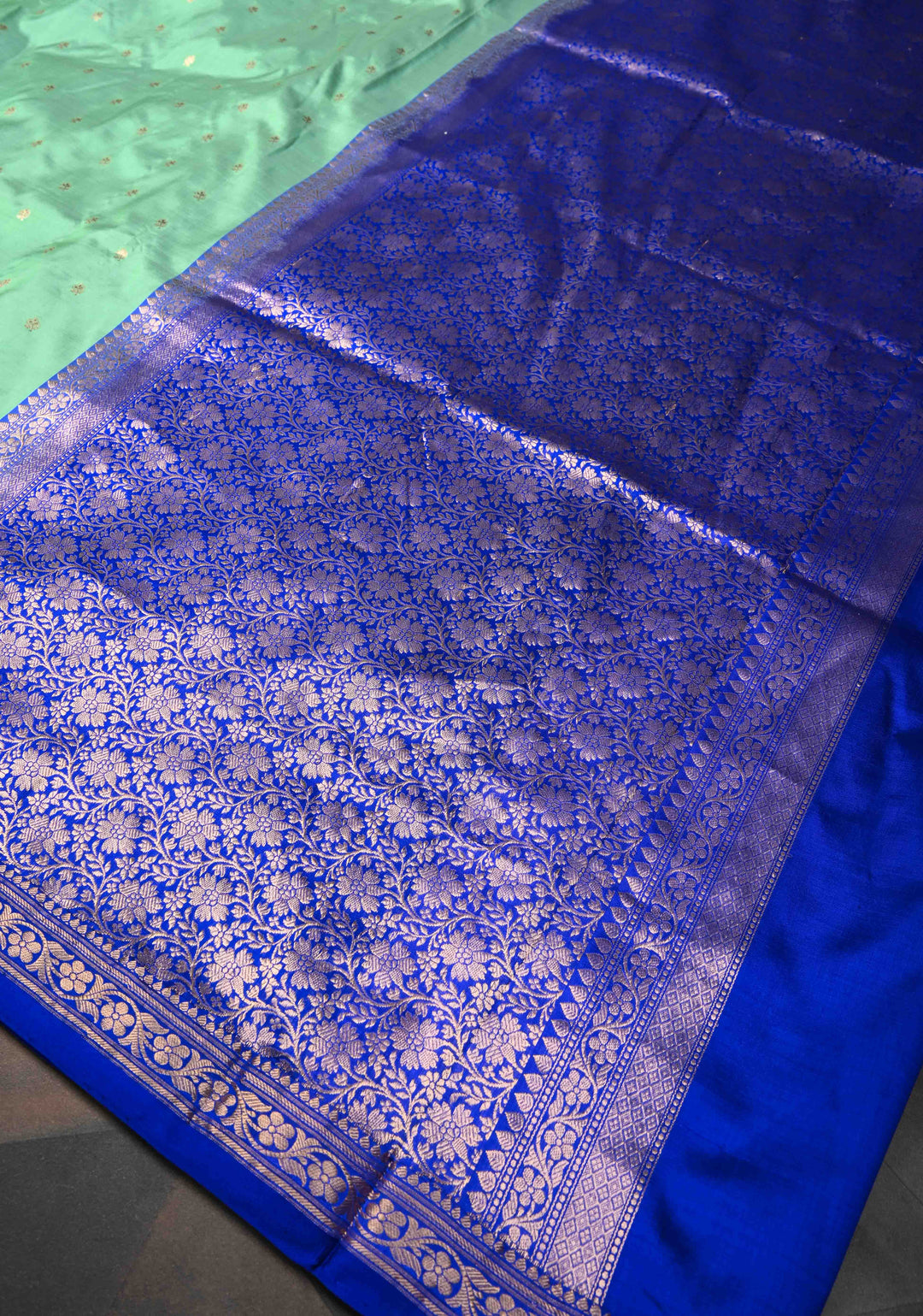 Sea Green Pure Banarasi Katan Silk Saree with Chunri Buttis and Minimal Zari Border | SILK MARK CERTIFIED