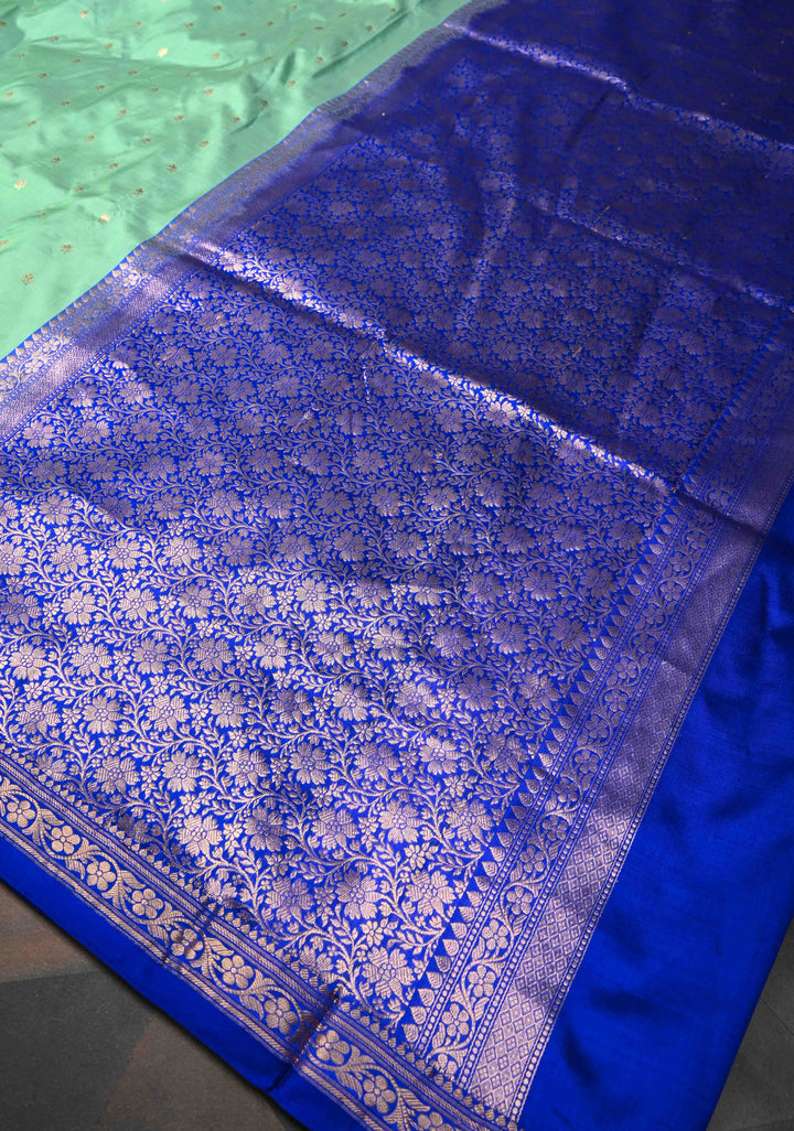 Sea Green Pure Banarasi Katan Silk Saree with Chunri Buttis and Minimal Zari Border | SILK MARK CERTIFIED