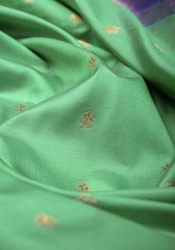 Sea Green Pure Banarasi Katan Silk Saree with Chunri Buttis and Minimal Zari Border | SILK MARK CERTIFIED