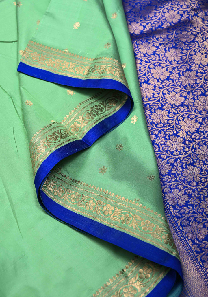 Sea Green Pure Banarasi Katan Silk Saree with Chunri Buttis and Minimal Zari Border | SILK MARK CERTIFIED