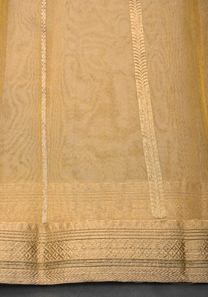 Exquisite Gold Pure Banarasi Organza Tissue Silk Saree with Sona Rupa Buttis and Zari Border | SILK MARK CERTIFIED