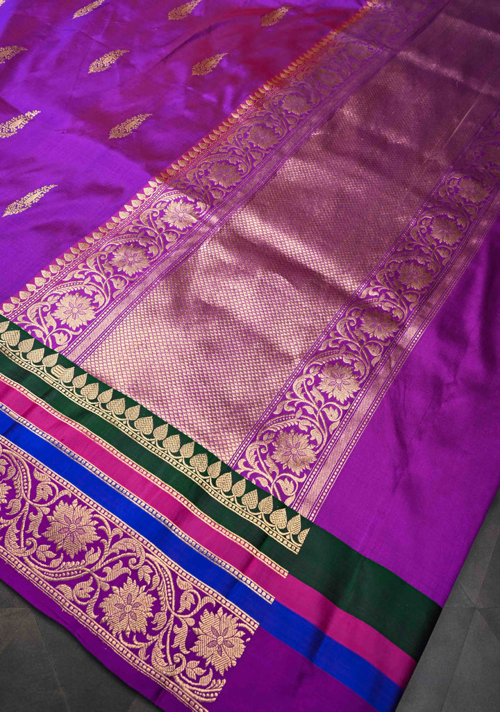 Purple Banarasi Katan Silk Saree with Zari Buttas and Contrast Zari Border | SILK MARK CERTIFIED