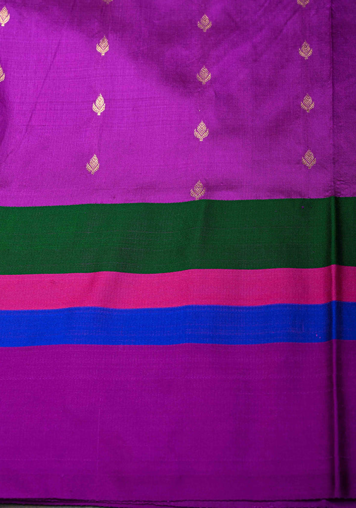 Purple Banarasi Katan Silk Saree with Zari Buttas and Contrast Zari Border | SILK MARK CERTIFIED