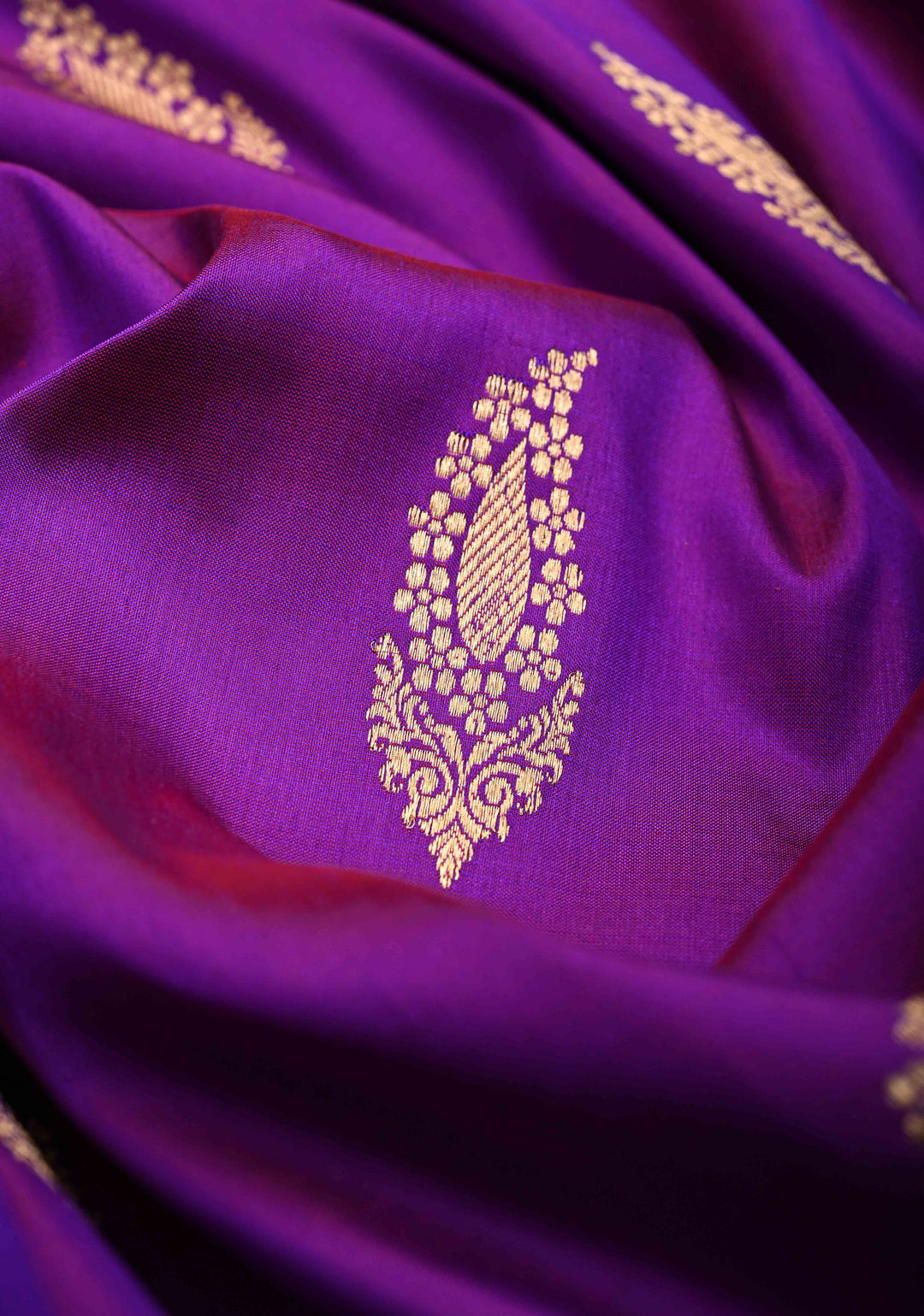 Purple Banarasi Katan Silk Saree with Zari Buttas and Contrast Zari Border | SILK MARK CERTIFIED