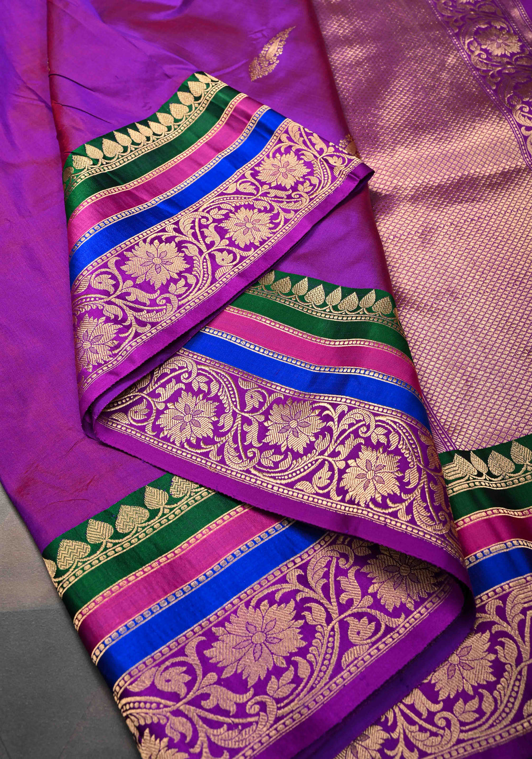 Purple Banarasi Katan Silk Saree with Zari Buttas and Contrast Zari Border | SILK MARK CERTIFIED